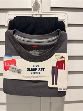 Hanes Men’s 2-Piece Sleep Set - Charcoal Gray & Black size S